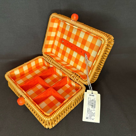 🎄 🎁 Orange Checkered Wicker Jewelry Box - Picture 2 of 4